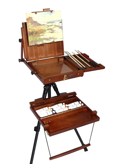 italian steel easel with a pochade box|pochade easel box.